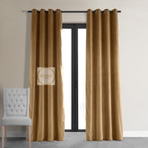 2 Pieces Plain Dyed Velvet Eyelet Curtains - Camel